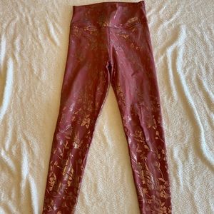 Fabletics Salmon and Gold Foil Floral Leggings